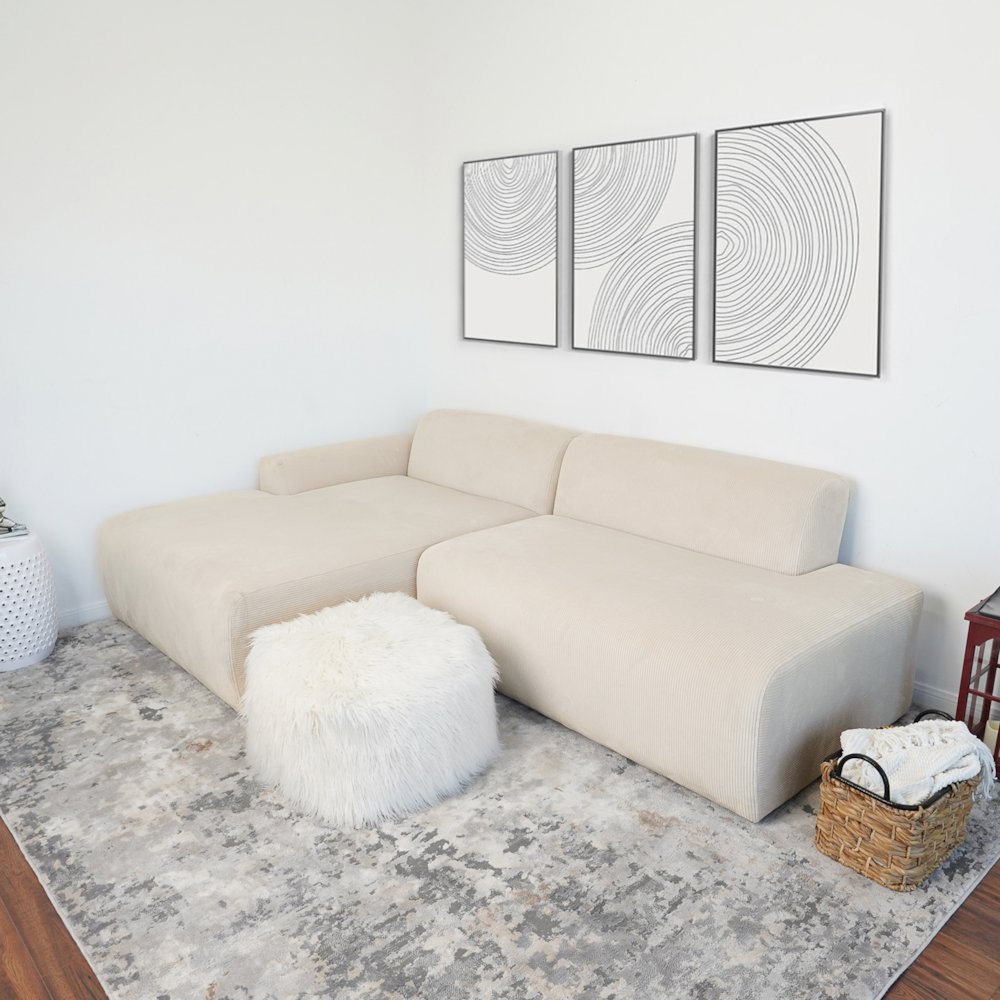Mar Sectional Cream Corduroy Sofa(Left Facing). Picture 2