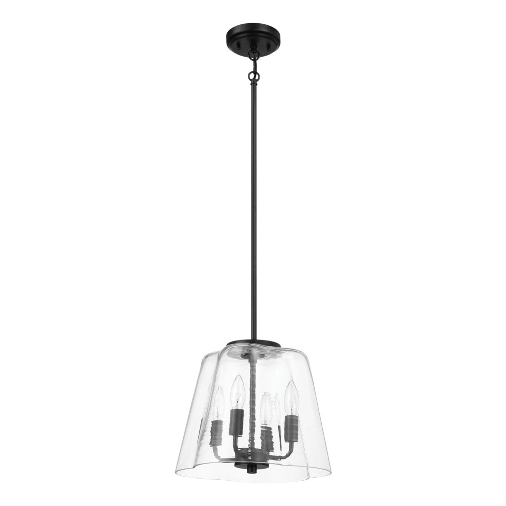Soiree Four Candle Lights Pendant With Clear Glass - Black Finish. Picture 1