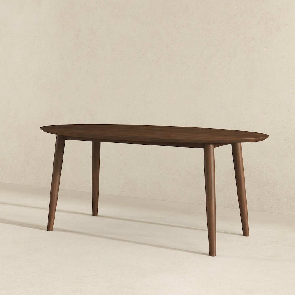 Ada Mid Century Modern Style Solid Wood Walnut Oval Dining Table. Picture 4
