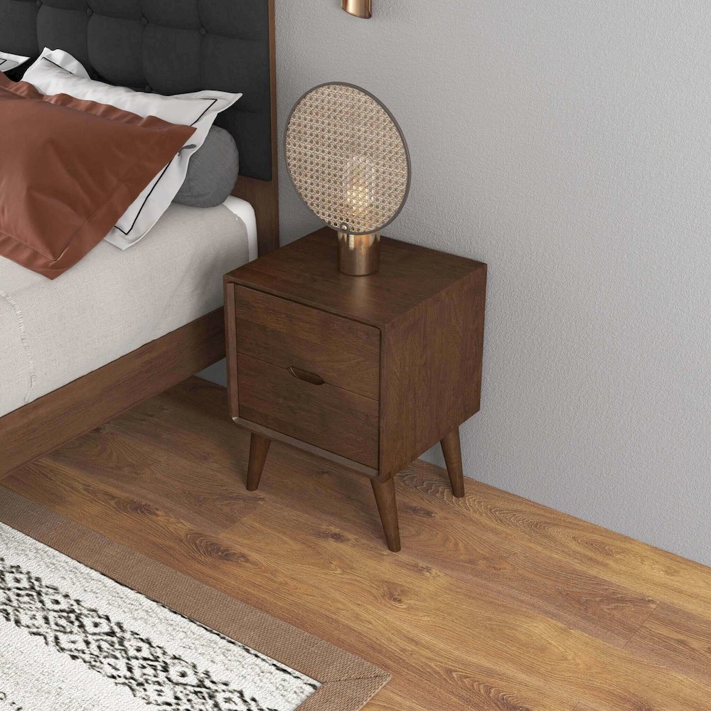 Alexandra Walnut Nightstand - 2 Drawers. Picture 4