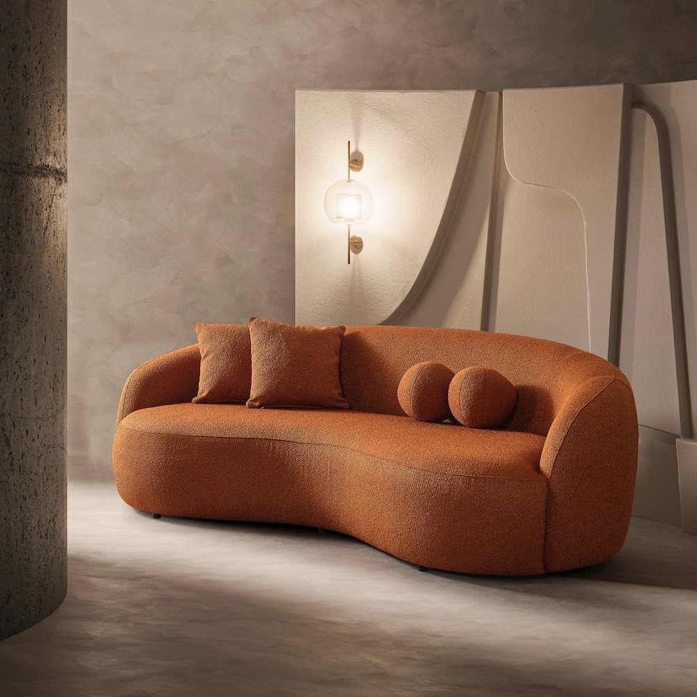 Drake Burnt Orange Japandi Style Curvy Boucle Sofa. Picture 3