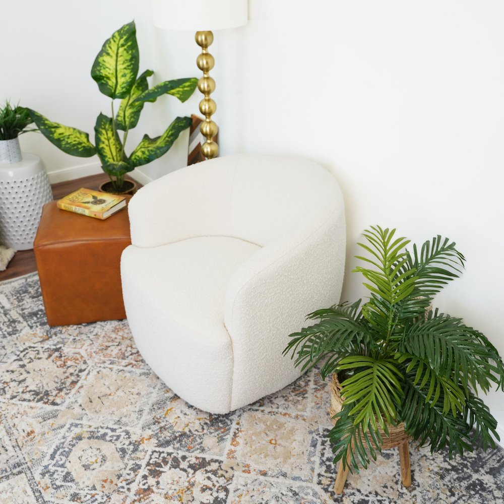 Mina White Boucle Swivel Chair. Picture 3
