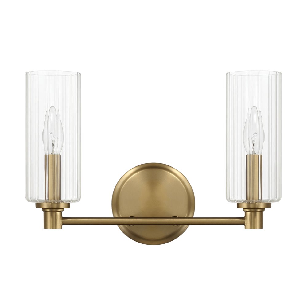 Regal Double Light Vanity With Clear Ribbed Glass - Satin Brass. Picture 1