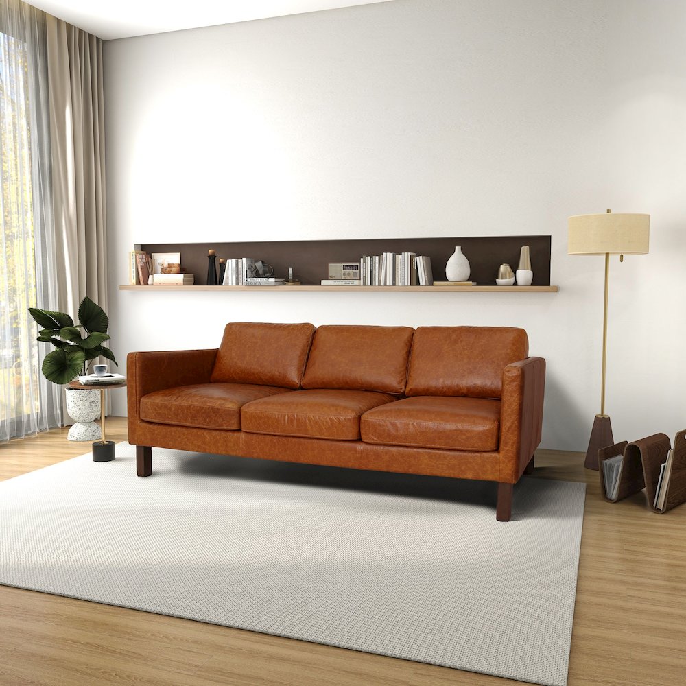 Memphis Waxy Cognac Leather Sofa. Picture 3