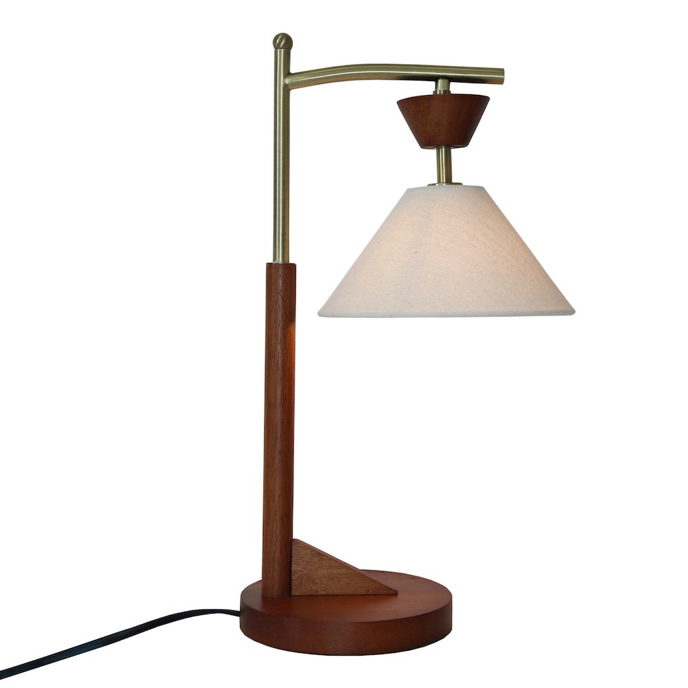 Dreamlight Table Lamp, Brown Solid Wood Base with Elegant Cone Linen Shade. Picture 1