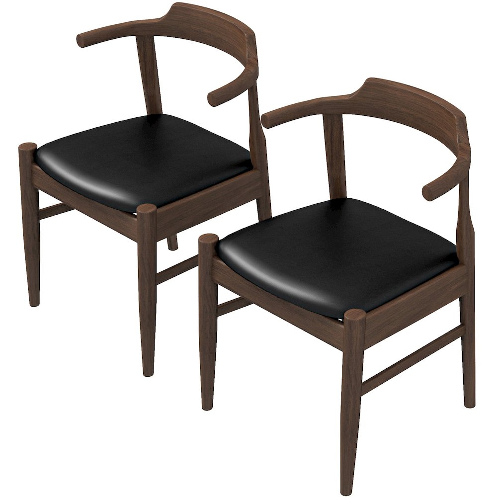 Leon Mid-Century Modern Black Vegan Leather Dining Chair (Set of 2). Picture 1