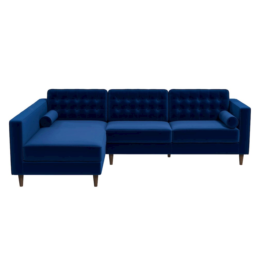 Christian  Blue Velvet Sectional Sofa Left Facing. Picture 1