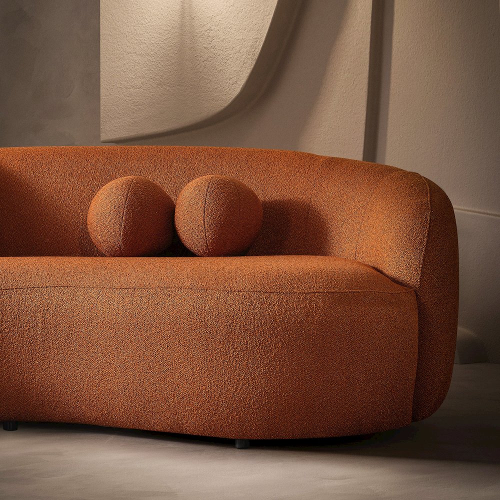 Drake Burnt Orange Japandi Style Curvy Boucle Sofa. Picture 4