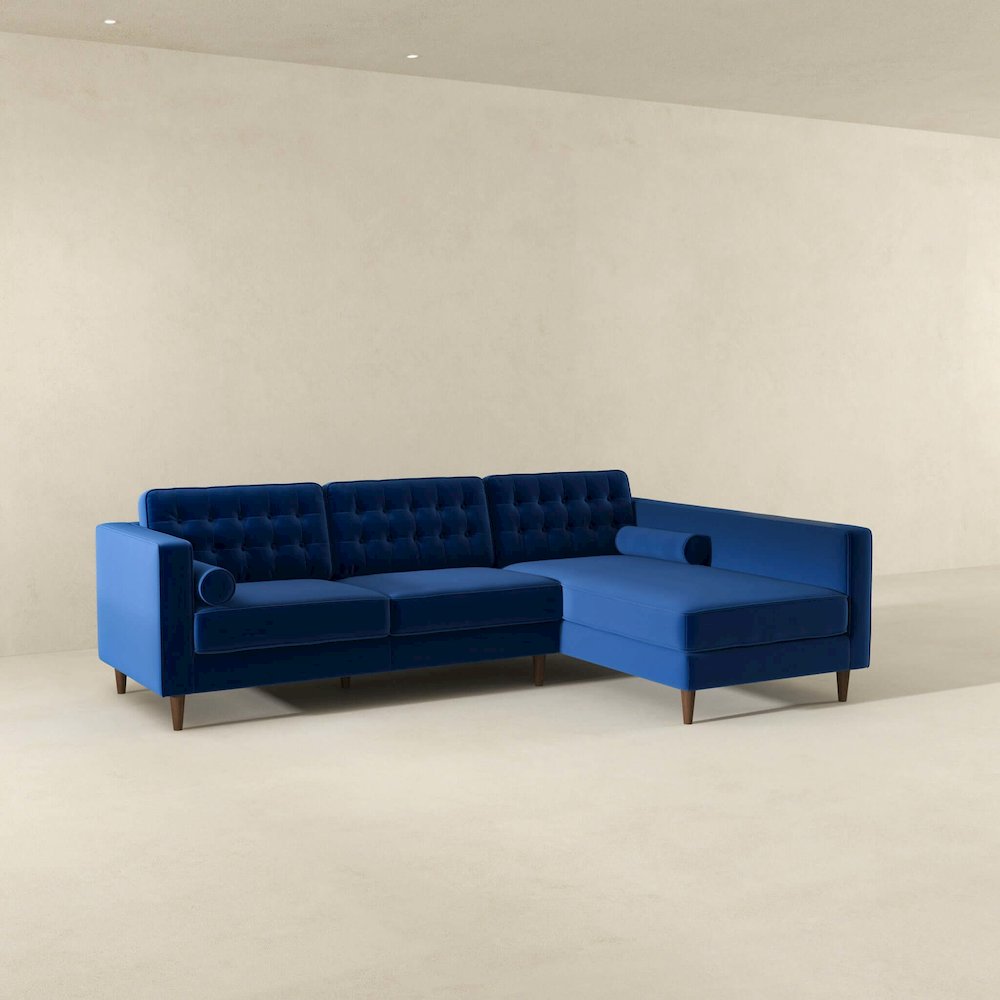 Christian  Blue Velvet Sectional Sofa Right Facing. Picture 4