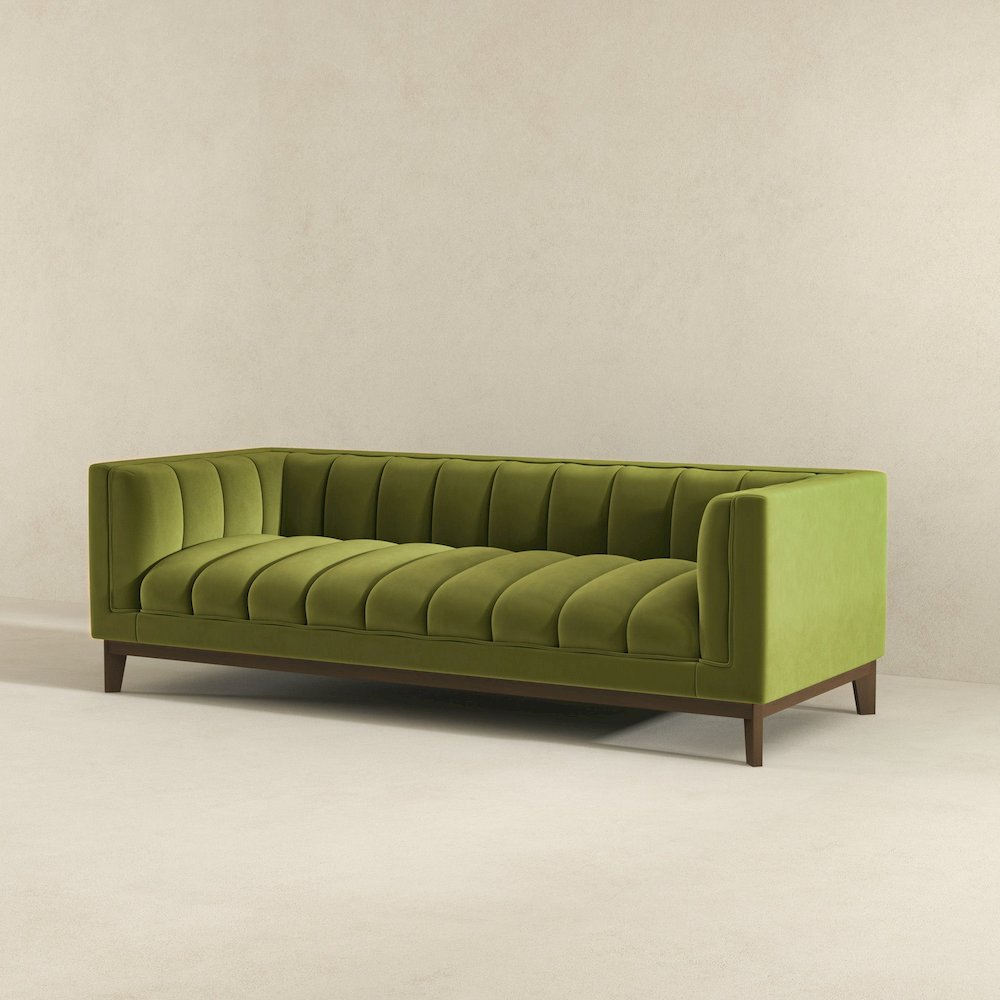 Melissa Mid-Century Green Velvet Modern Sofa. Picture 4