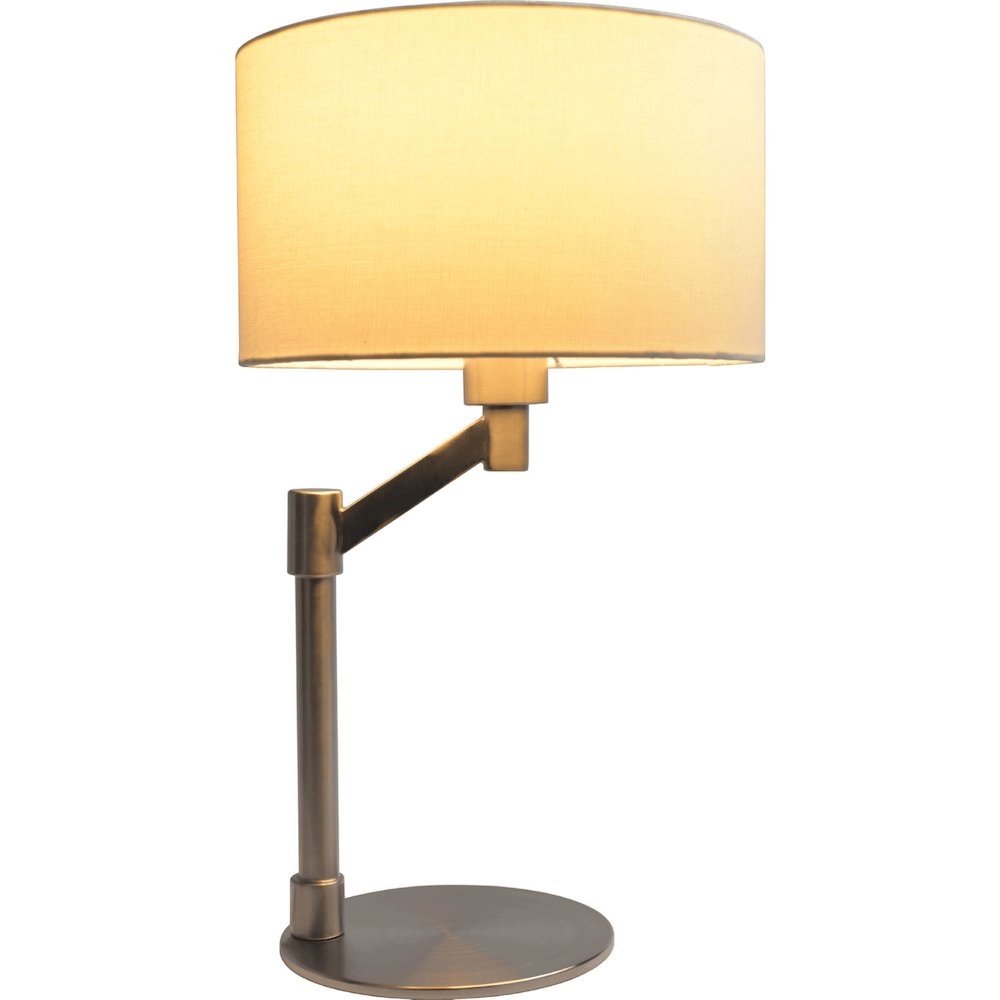 Brushed Nickel Table Lamp with On/Off Switch Curved Metal Base Linen Shade. Picture 2