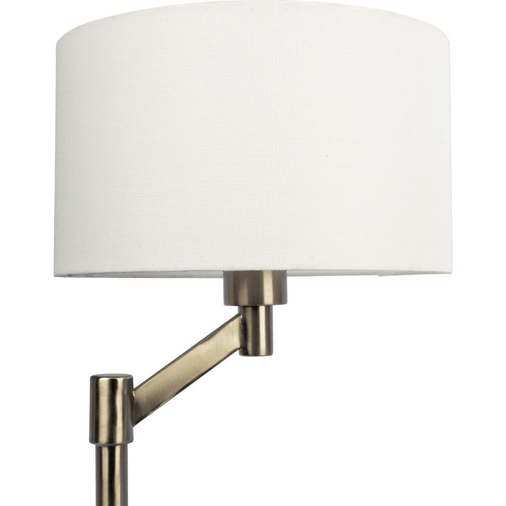Brushed Nickel Table Lamp with On/Off Switch Curved Metal Base Linen Shade. Picture 3