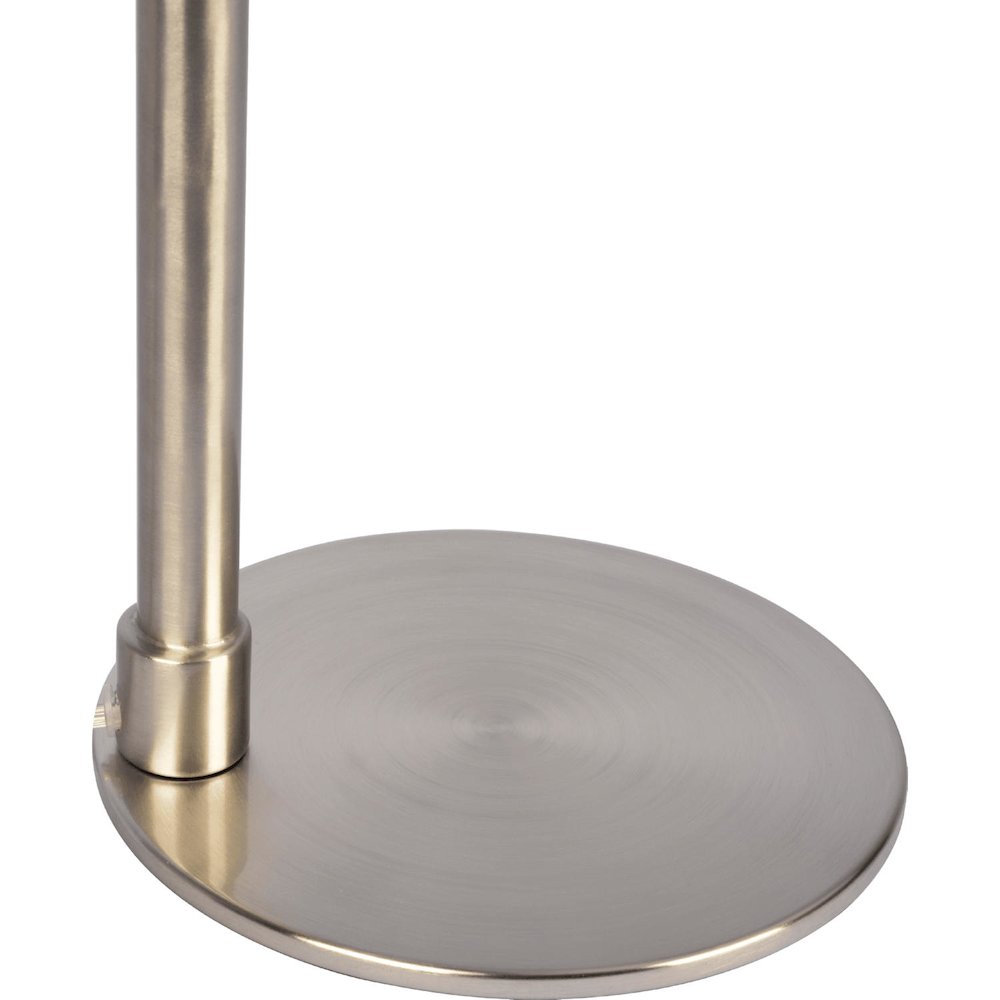 Brushed Nickel Table Lamp with On/Off Switch Curved Metal Base Linen Shade. Picture 4