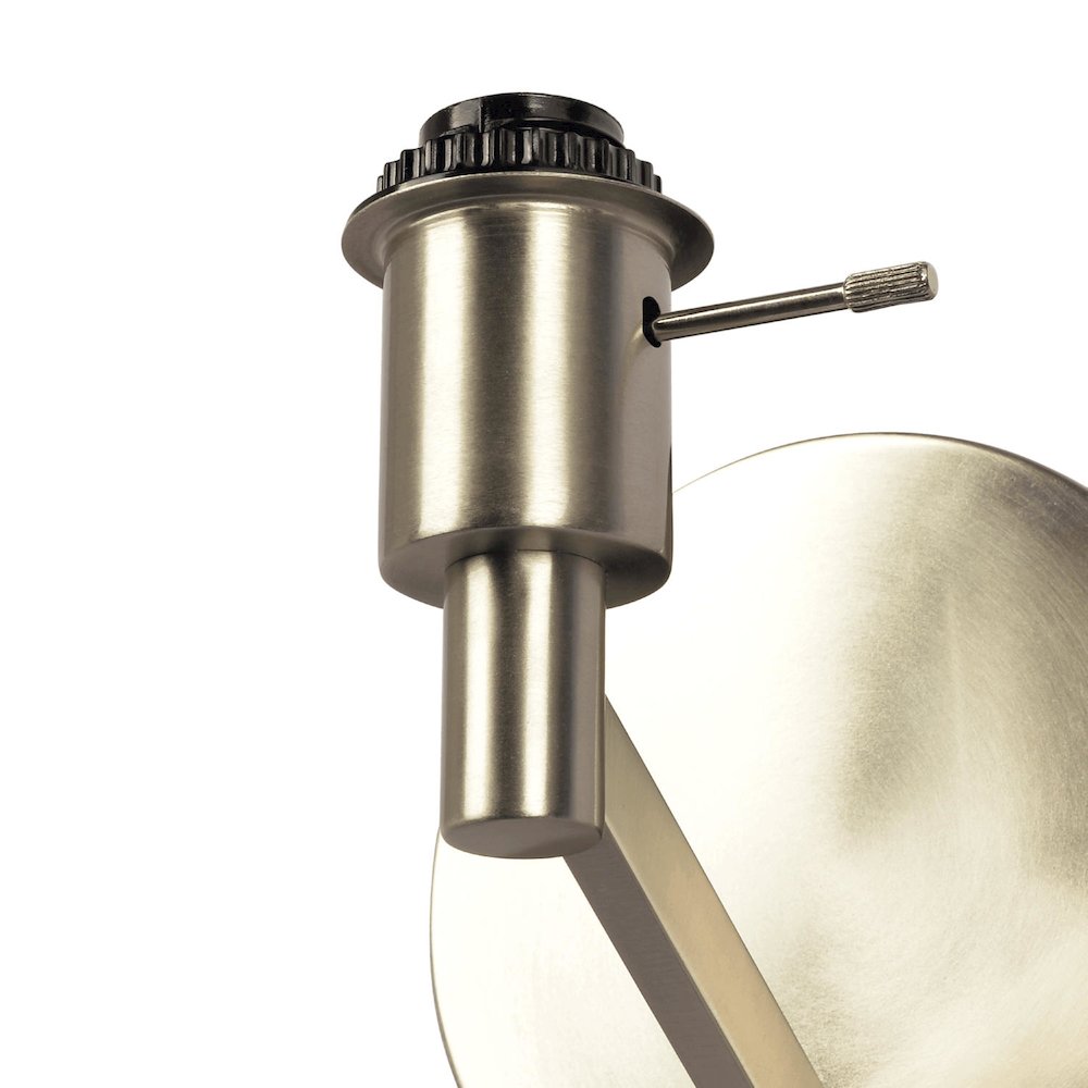 Nebula Brushed Nickel Base Wall Lamp with Rotary Switch White Fabric Shade. Picture 4