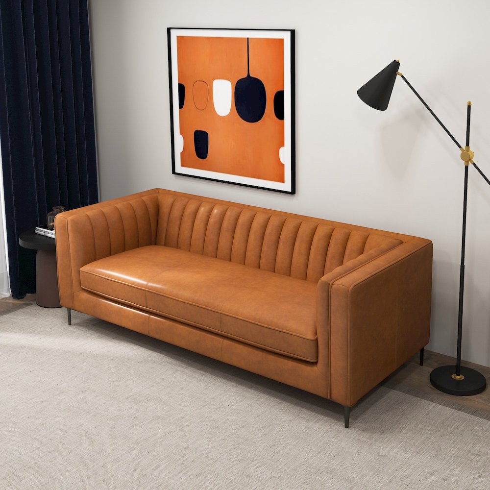 Angelina Cognac PU Leather Sofa 84". Picture 3