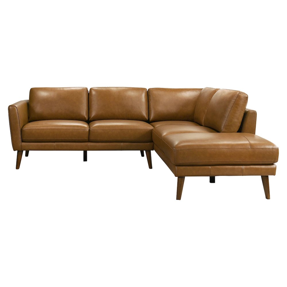 Benson Tan Leather Sectional Sofa Right Facing Chaise. Picture 1