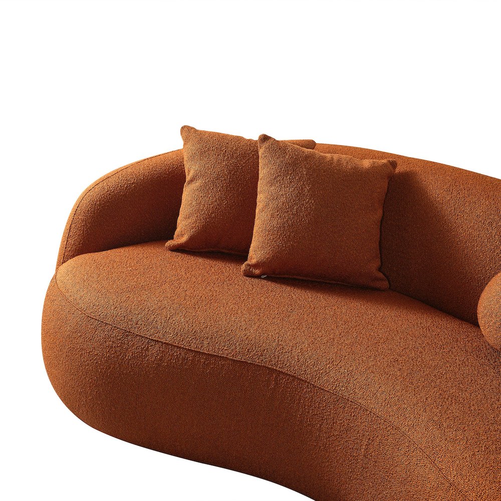 Drake Burnt Orange Japandi Style Curvy Boucle Sofa. Picture 5