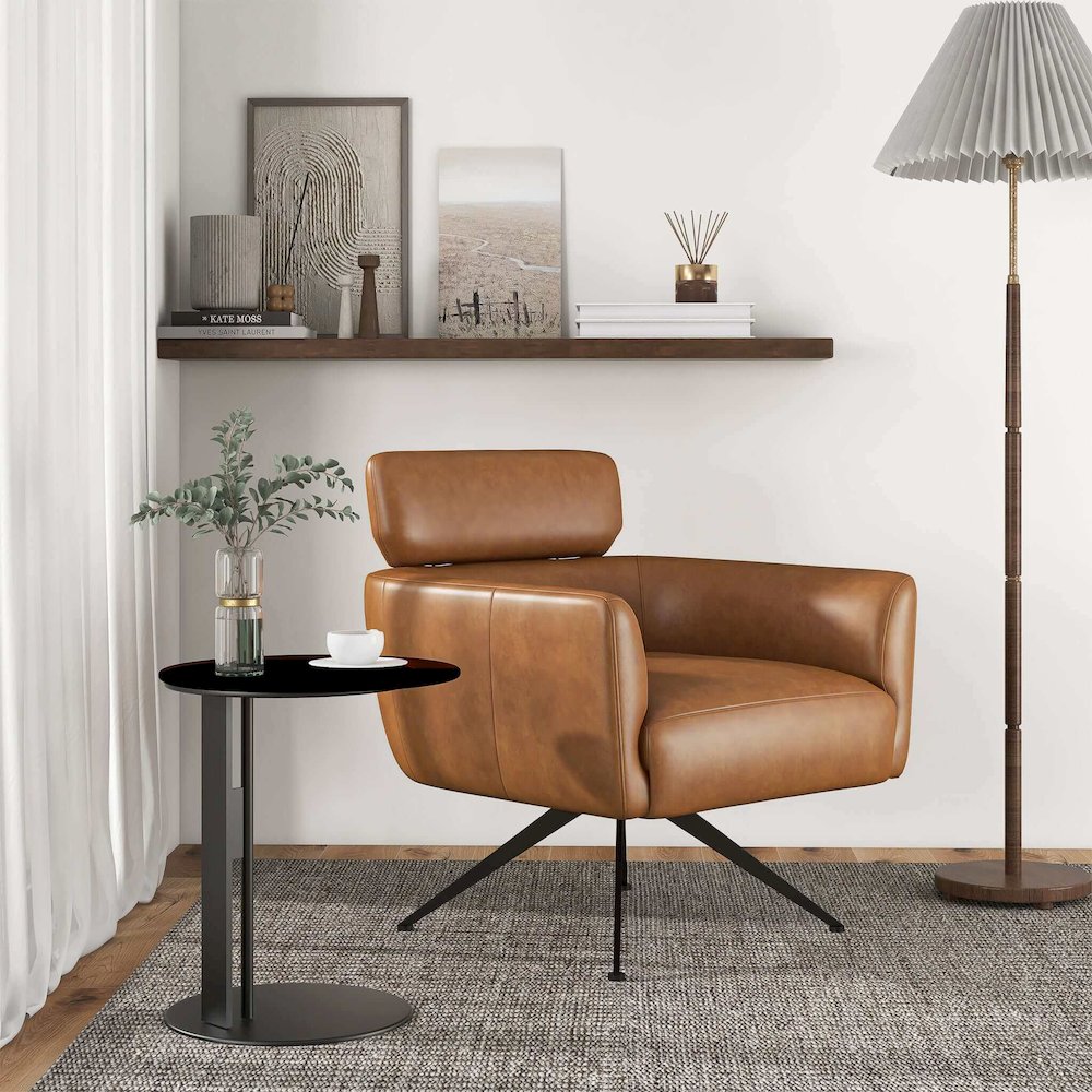 Camila Tan Leather Lounge Chair. Picture 4