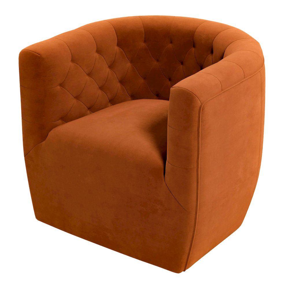 Delaney Burnt Orange Velvet Swivel Chair. Picture 1