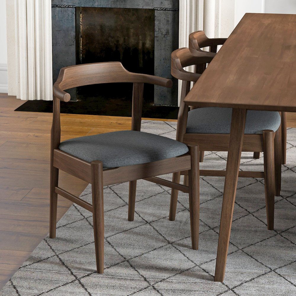 Leon Mid-Century Modern Grey Fabric Dining Chair (Set of 2). Picture 2