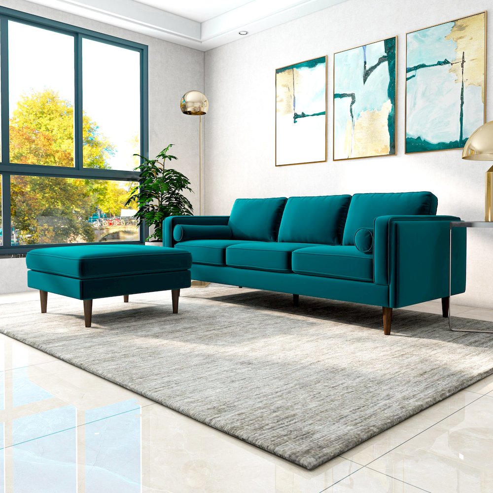 Amber Mid-Century Modern Square Upholstered Ottoman. Picture 2