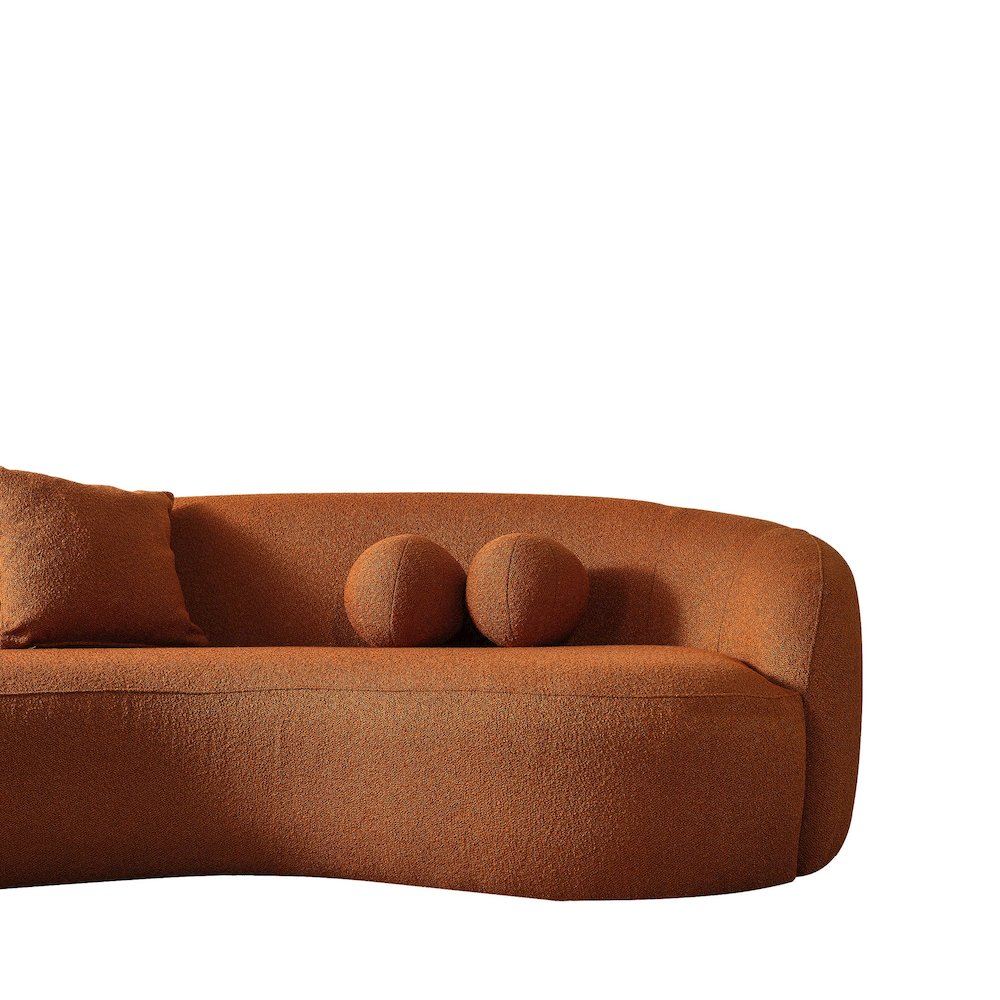 Drake Burnt Orange Japandi Style Curvy Boucle Sofa. Picture 6