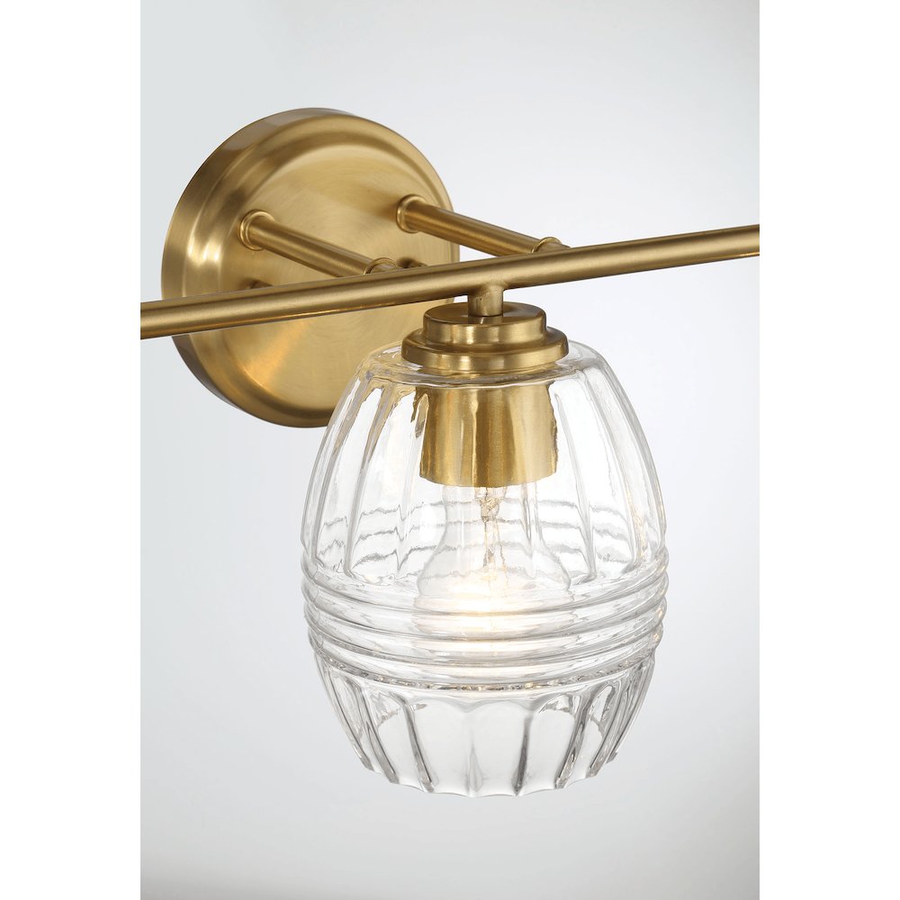 Luster Three Lights Vanity With Clear Glass Mirror Wall Lamp - Satin Brass. Picture 5