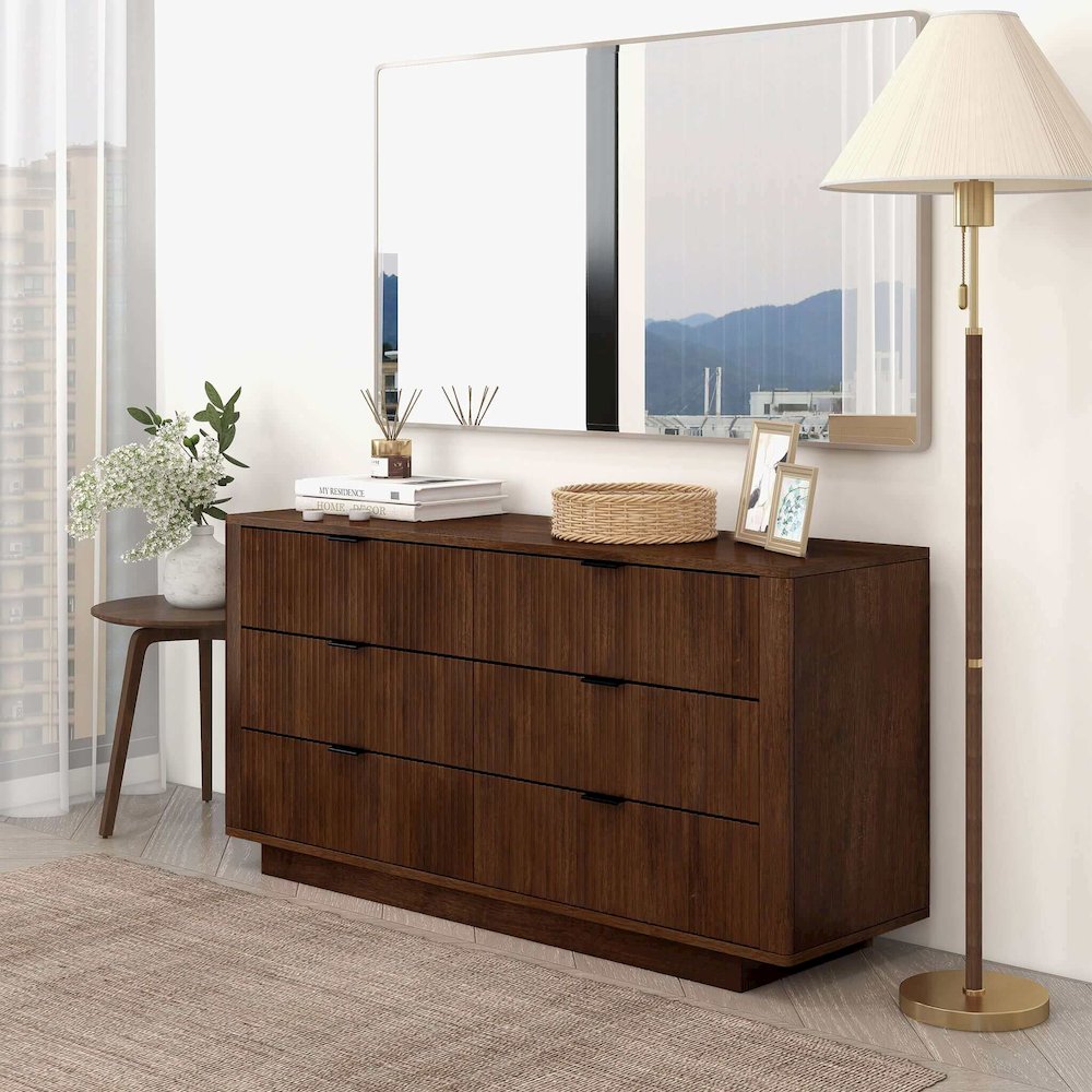 Lola Mid Century Modern Walnut Dresser With 6 Drawers. Picture 4