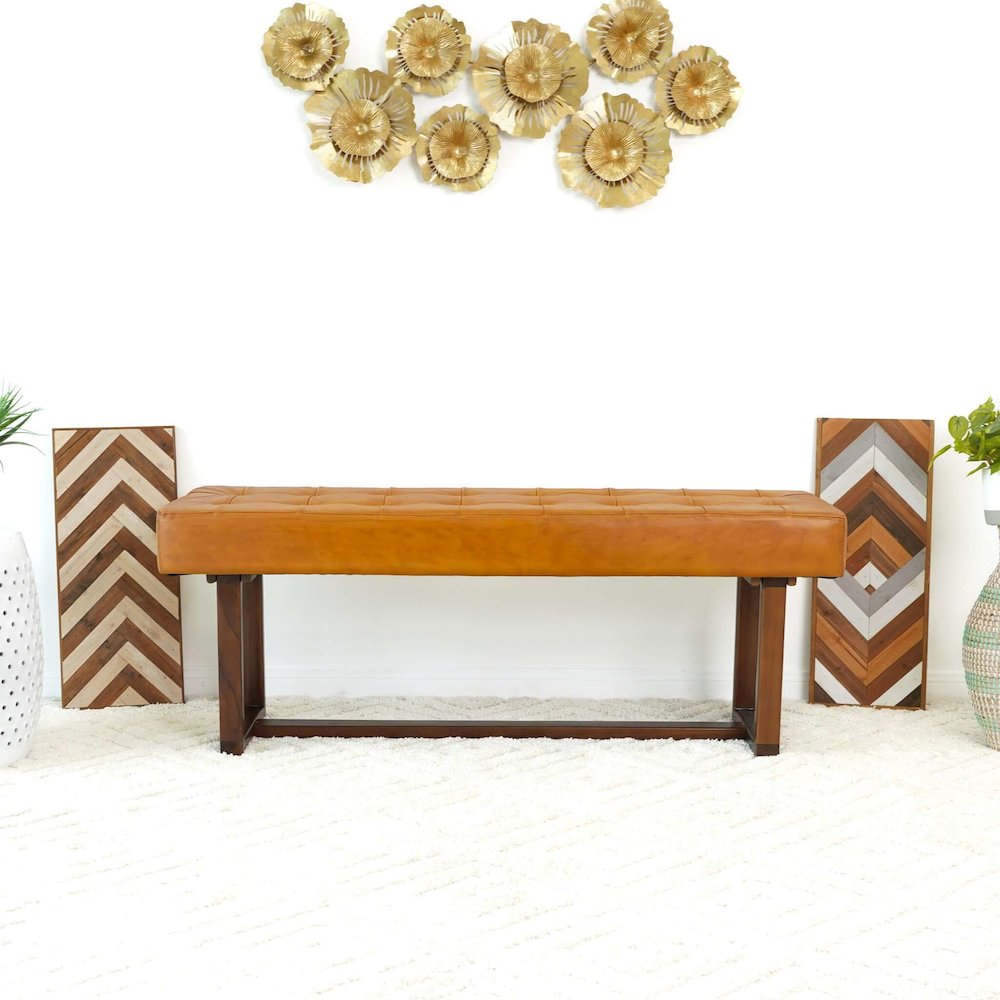 Cameron Tan Leather Bench. Picture 6