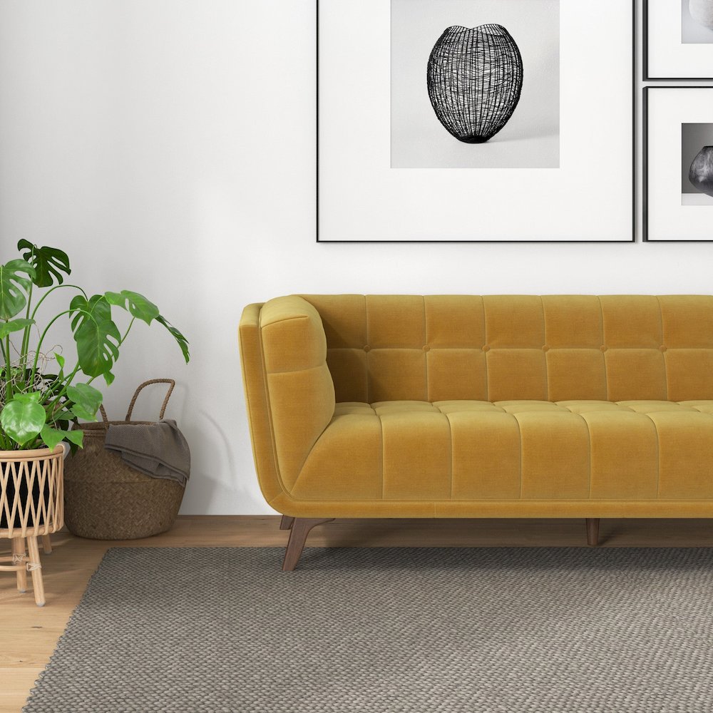 Addison Large Gold Velvet Sofa. Picture 6