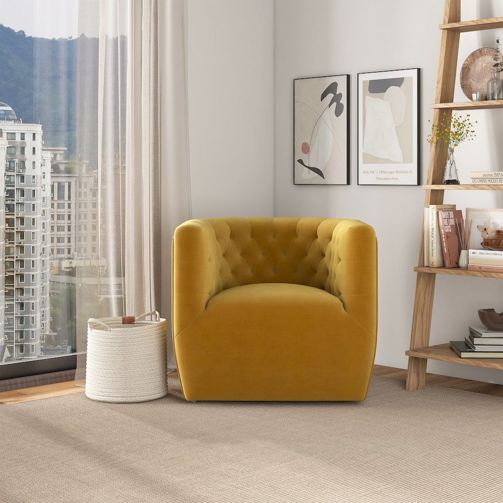 Delaney Gold Velvet Swivel Chair. Picture 3