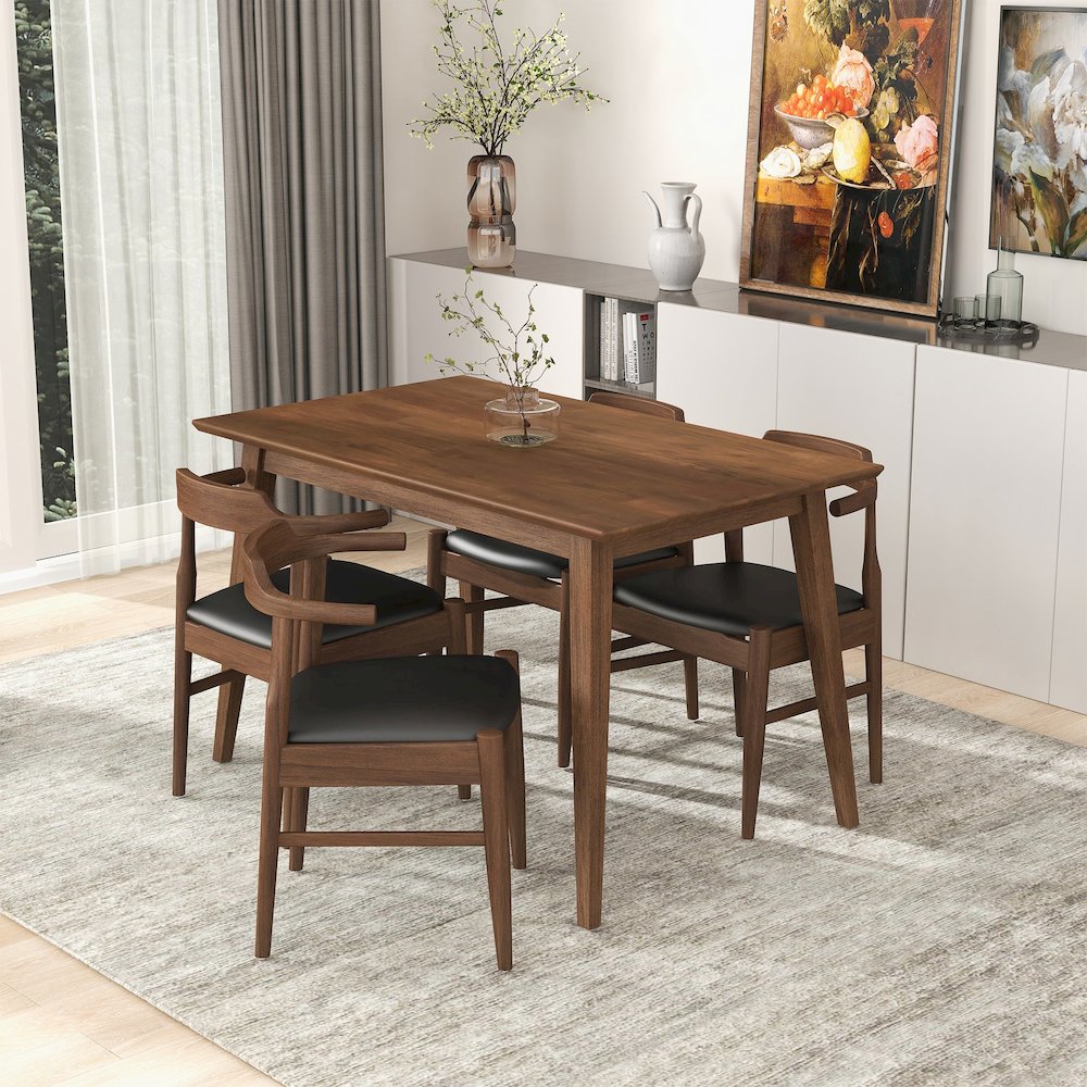 Levi Modern Style Solid Wood Rectangular Walnut Top Dining Table 47". Picture 5
