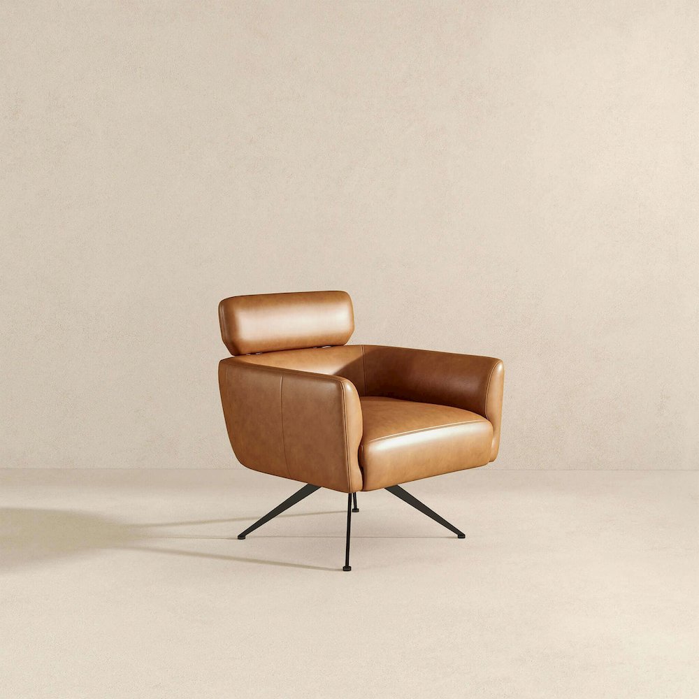 Camila Tan Leather Lounge Chair. Picture 7