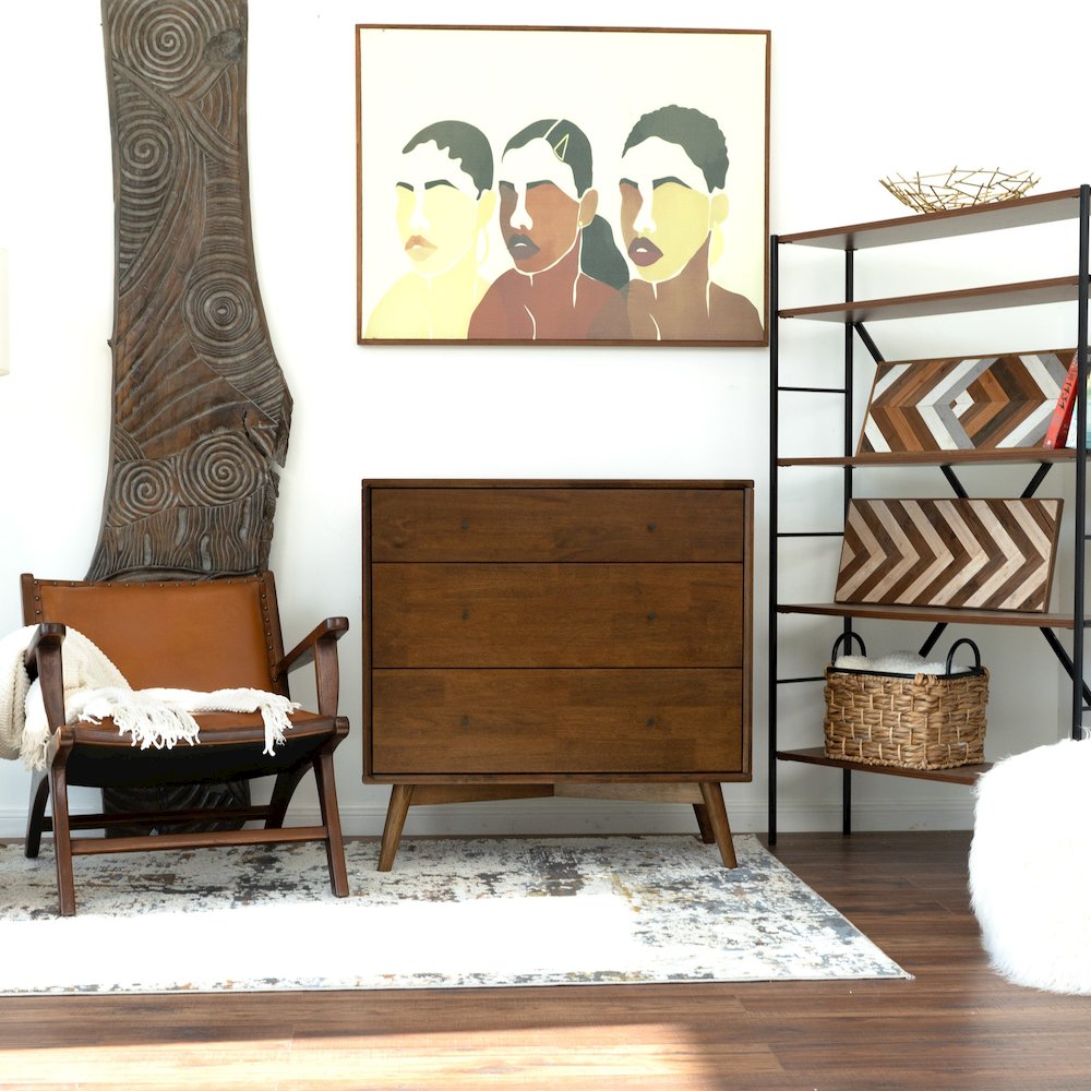 Caroline Mid Century Modern Solid Wood Dresser 3-Drawer. Picture 5
