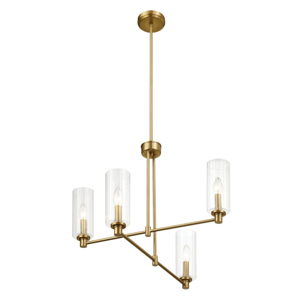Enigma Four Lights Chandelier With Clear Ribbed Glass -Satin Brass. Picture 4