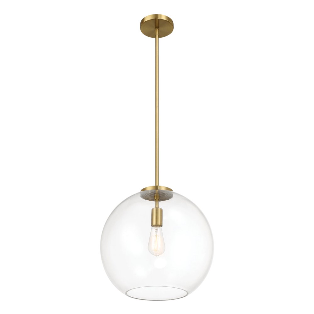 Gleam Single Light Pendant Lamp With Clear Globe Glass - Satin Brass. Picture 2