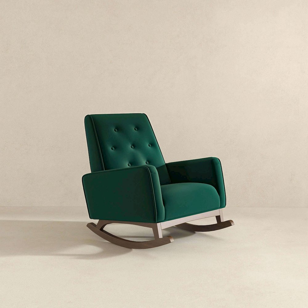 Demetrius Green Velvet Solid Wood Rocking Chair. Picture 1