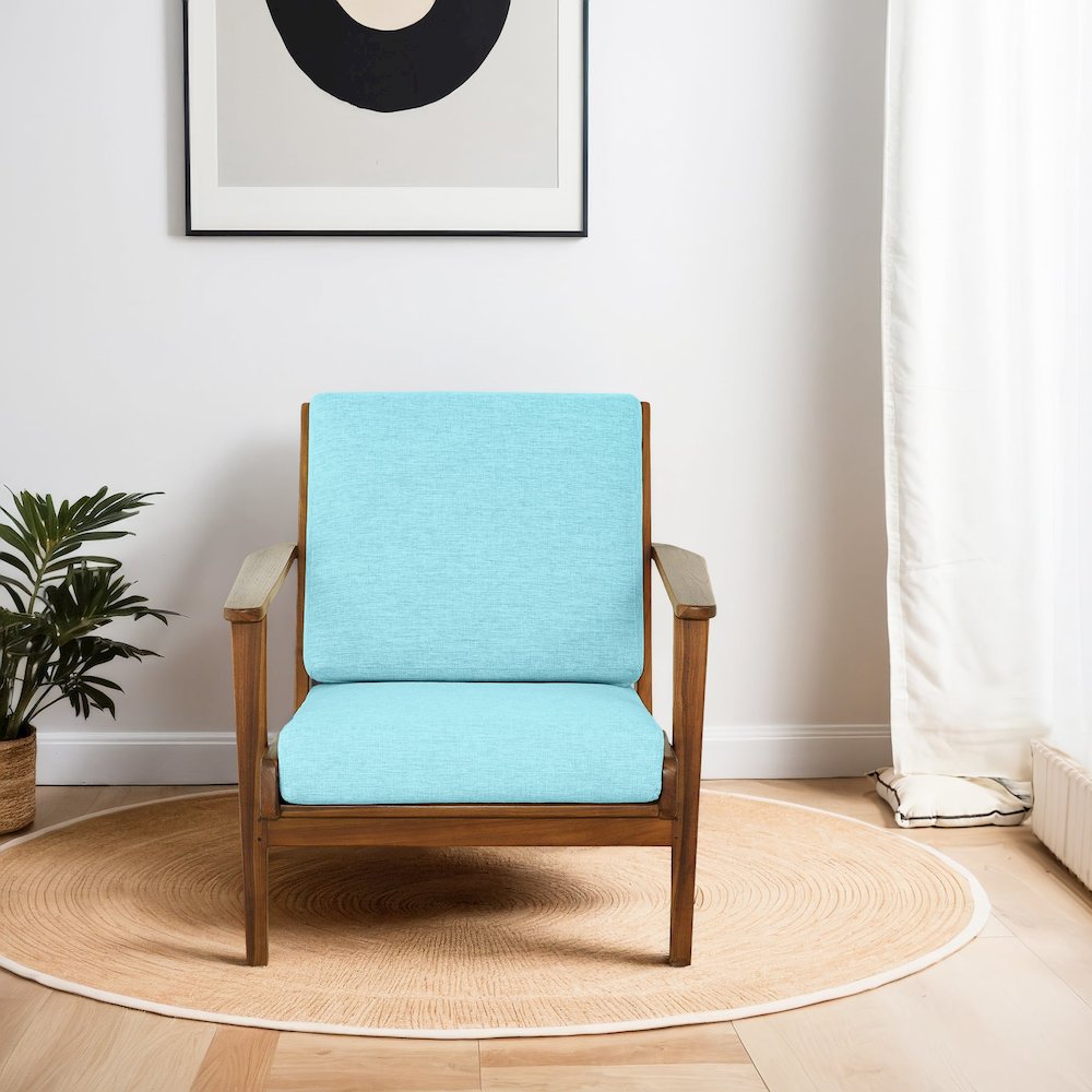 Connor Solid Wood Linen Lounge Chair - Sky Blue. Picture 3