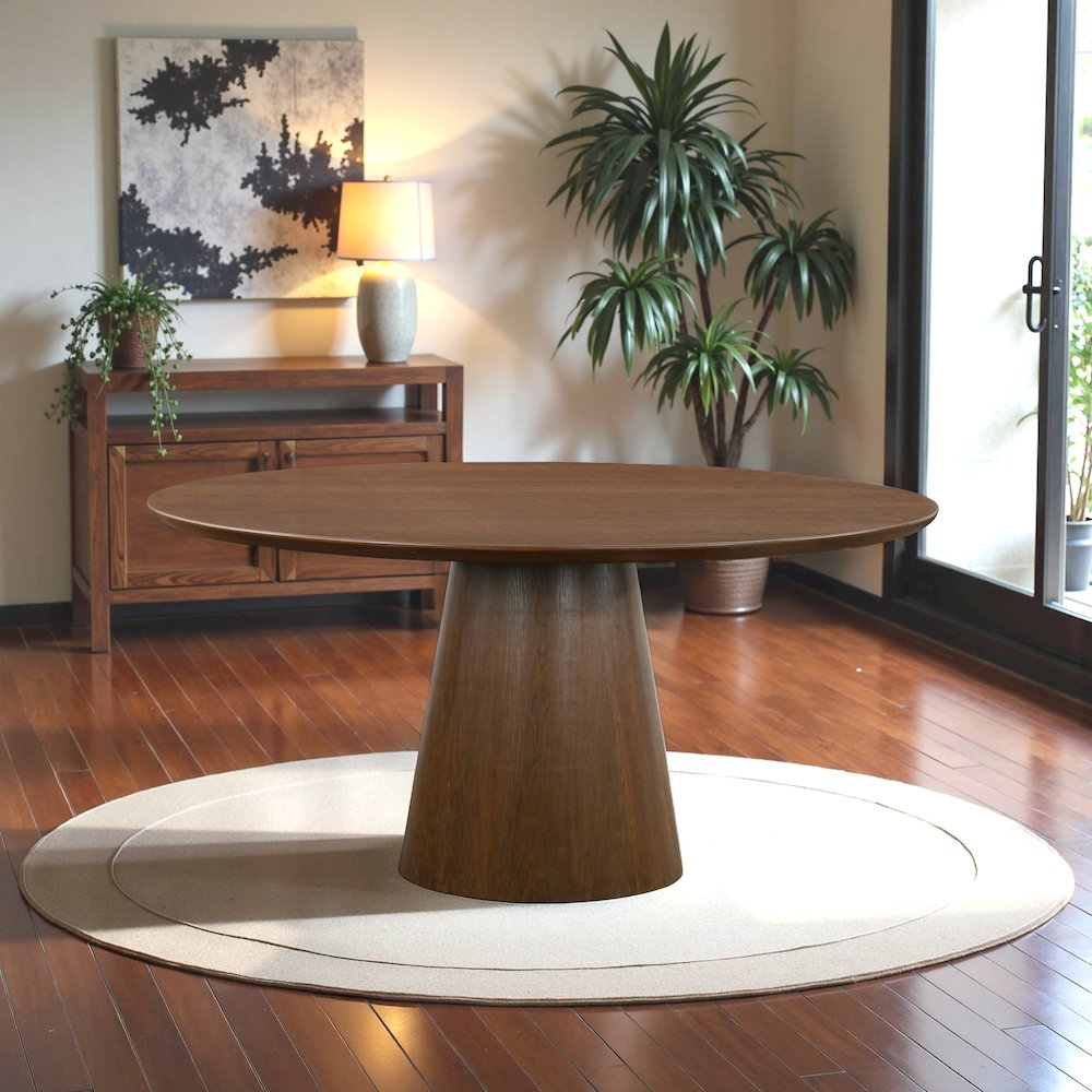 Palamades Round Solid Wood Walnut Dining Table - Large. Picture 3