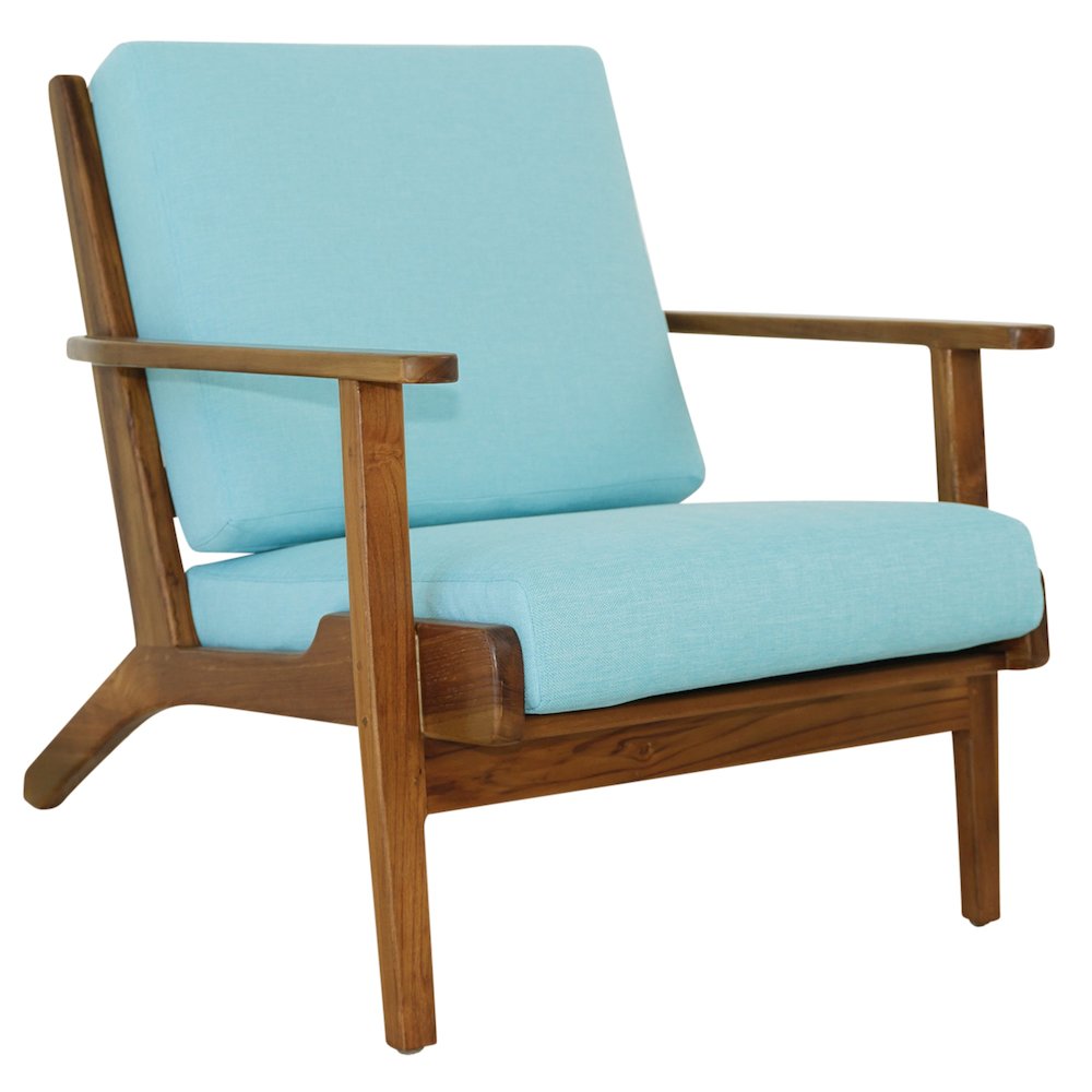 Connor Solid Wood Linen Lounge Chair - Sky Blue. Picture 2