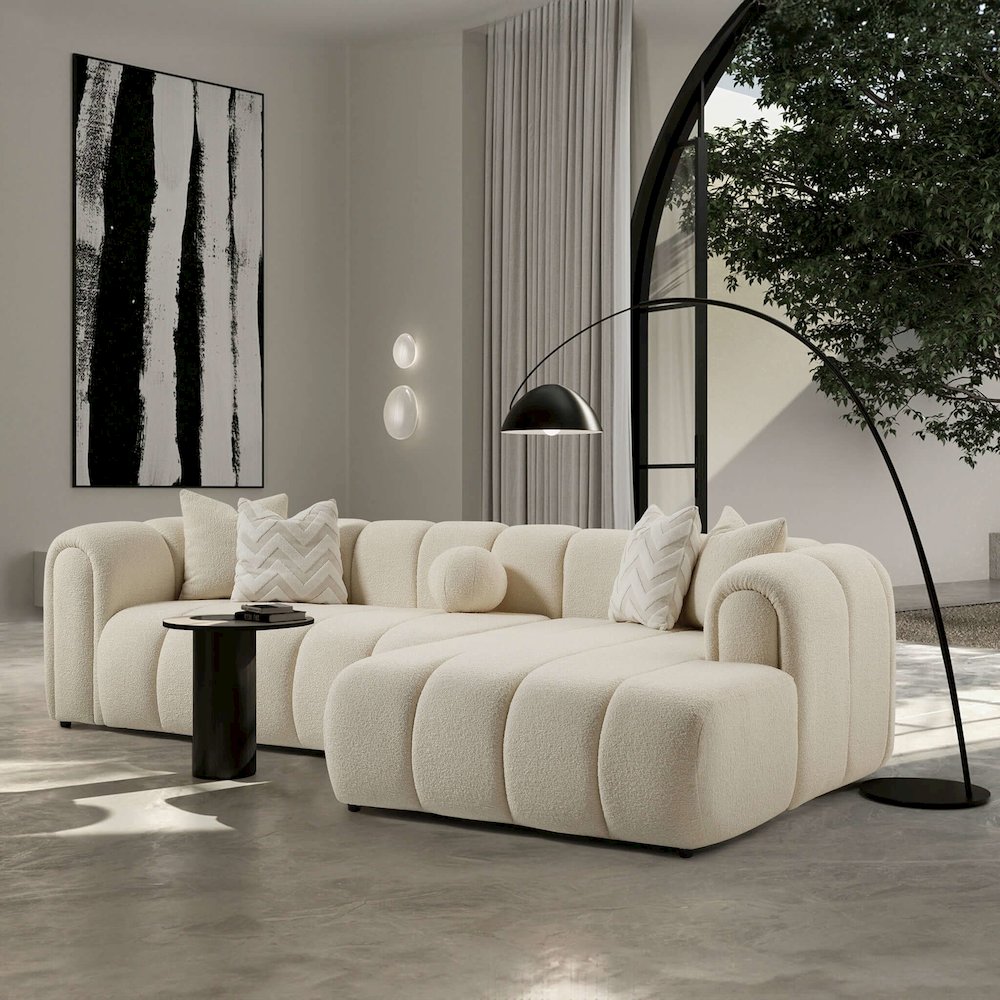 Beatrice Modern Tufted Ivory Boucle Right-Facing Sectional Sofa. Picture 2
