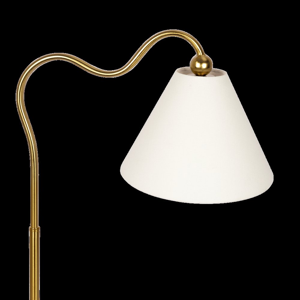 Ornate Brass Ring Base Curved Table Lamp with Triangle White Drum Shade. Picture 3