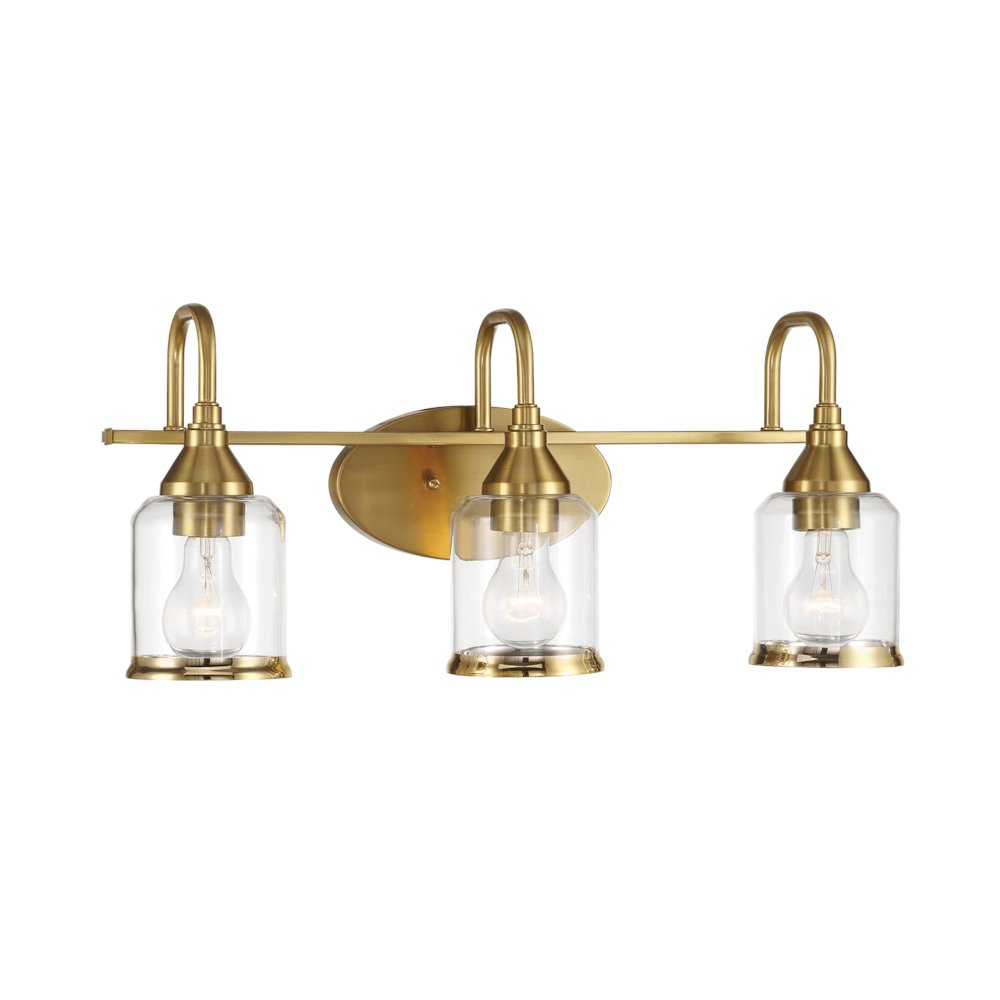 Twilight Three Lights Brushed Gold Contemporary Vanity Light. Picture 3