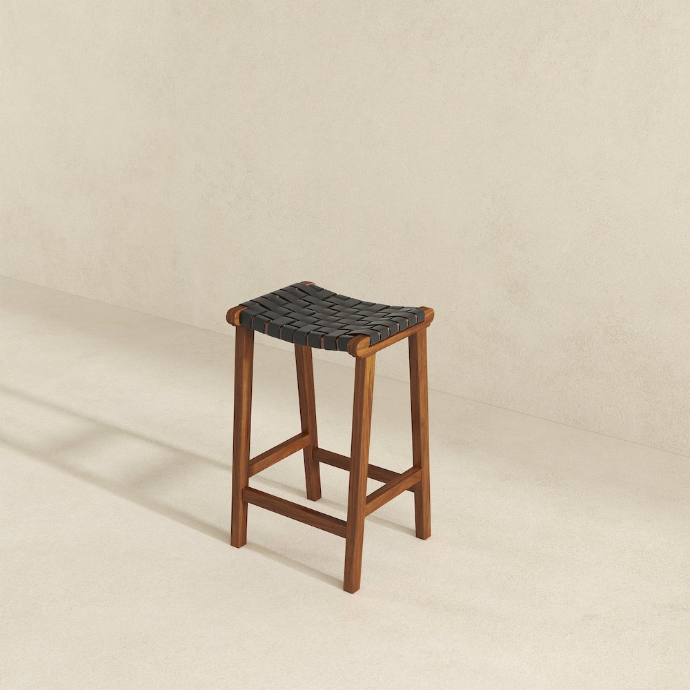 James Mid-Century Modern Genuine Black Leather 24.5" Counter Stool. Picture 4