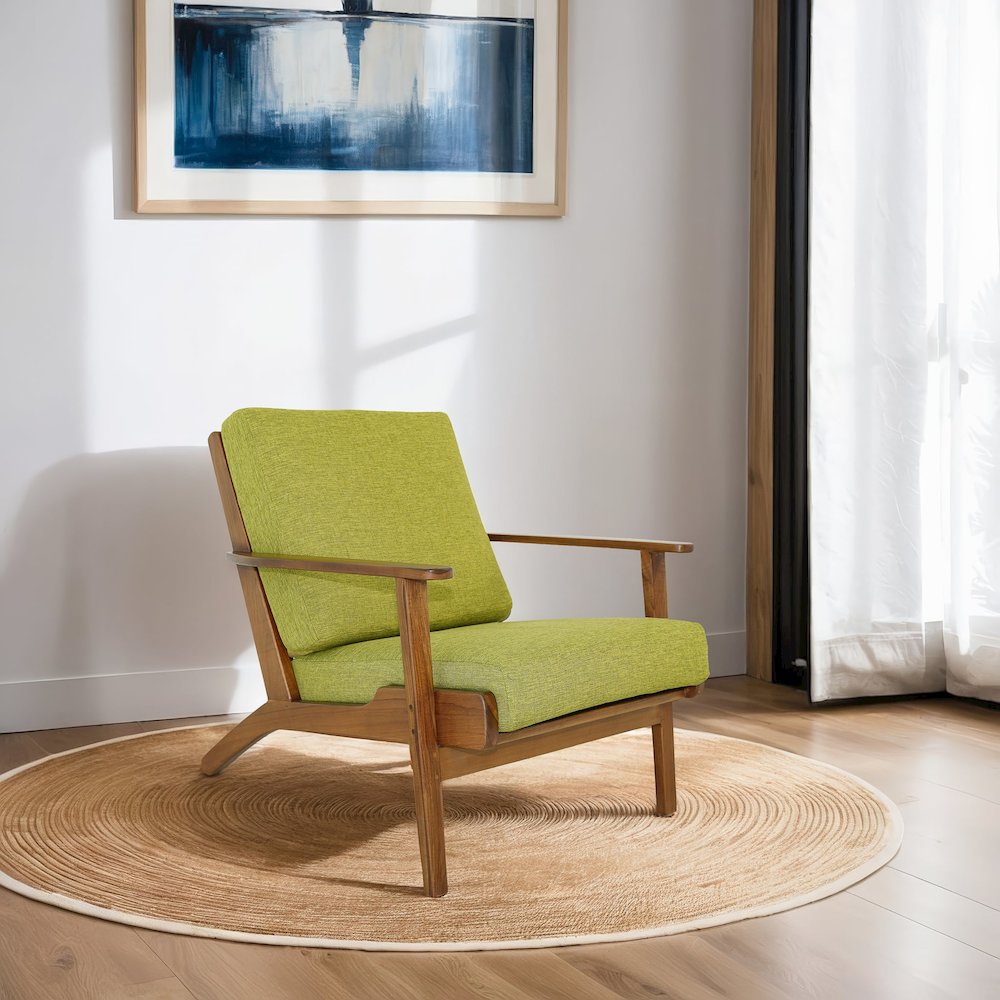 Connor Solid Wood Linen Lounge Chair - Pistachio Green. Picture 3