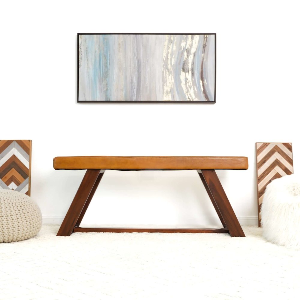Marley Genuine Leather Bench in Tan. Picture 5
