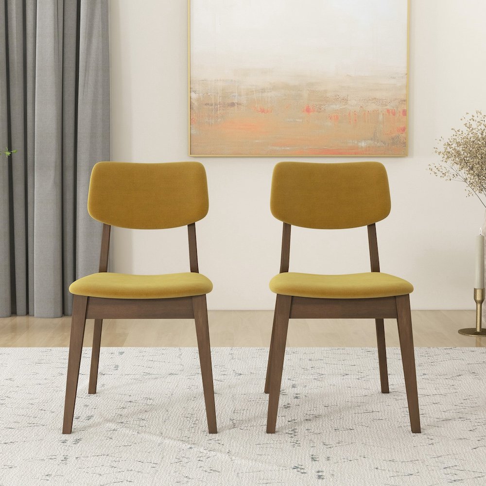Carlos Dark Yellow Velvet Solid Back Side Chair (Set Of 2). Picture 3