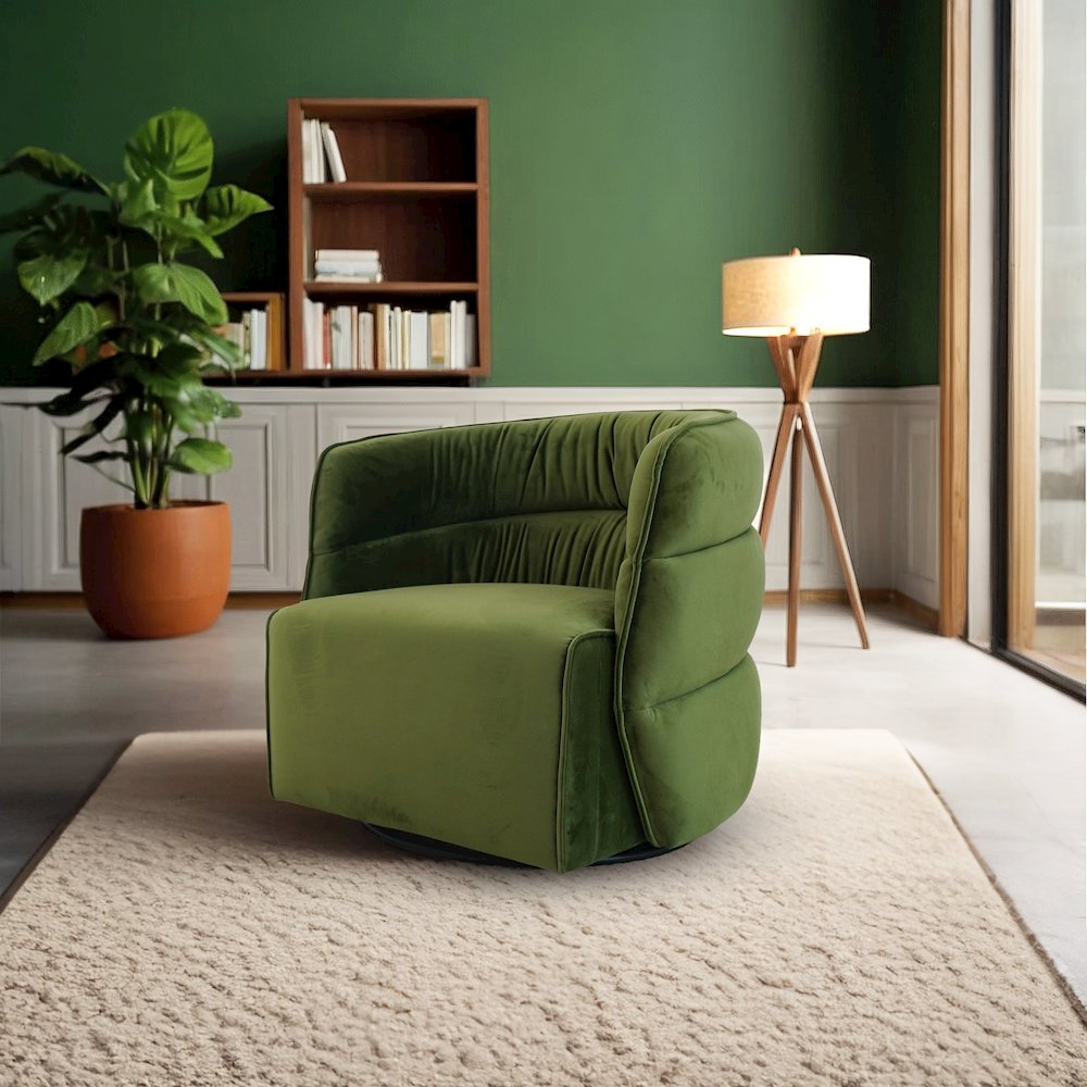 Walden Swivel Chair - Green Velvet. Picture 4