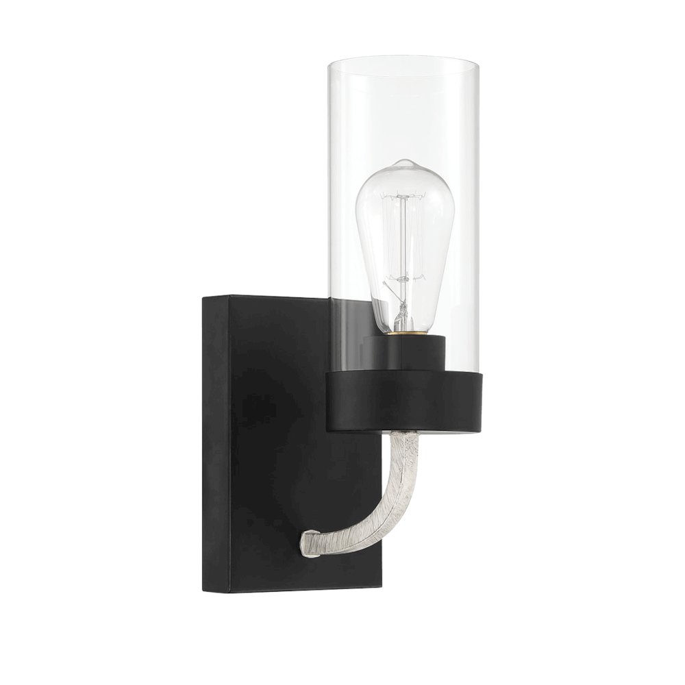 Zephyr Single Light Sconce With Clear Glass Metal Black Finish. Picture 1