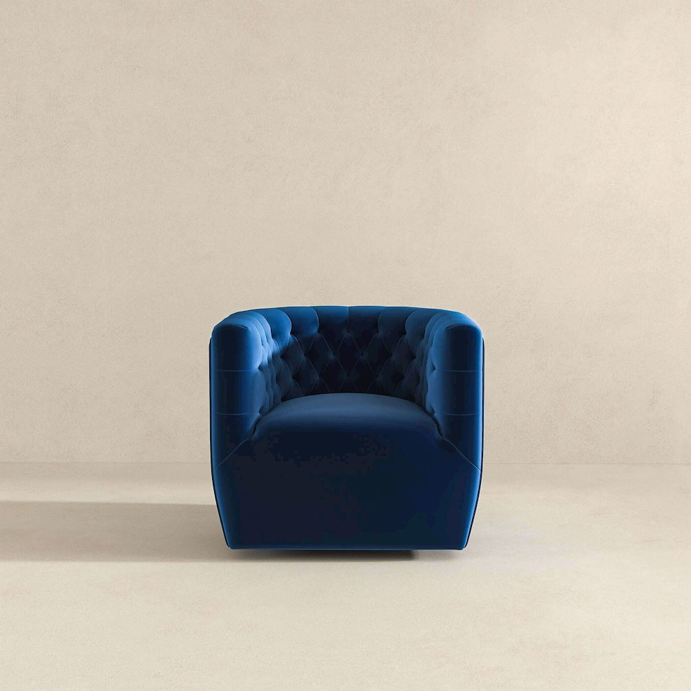 Delaney Dark Blue Velvet Swivel Chair. Picture 3